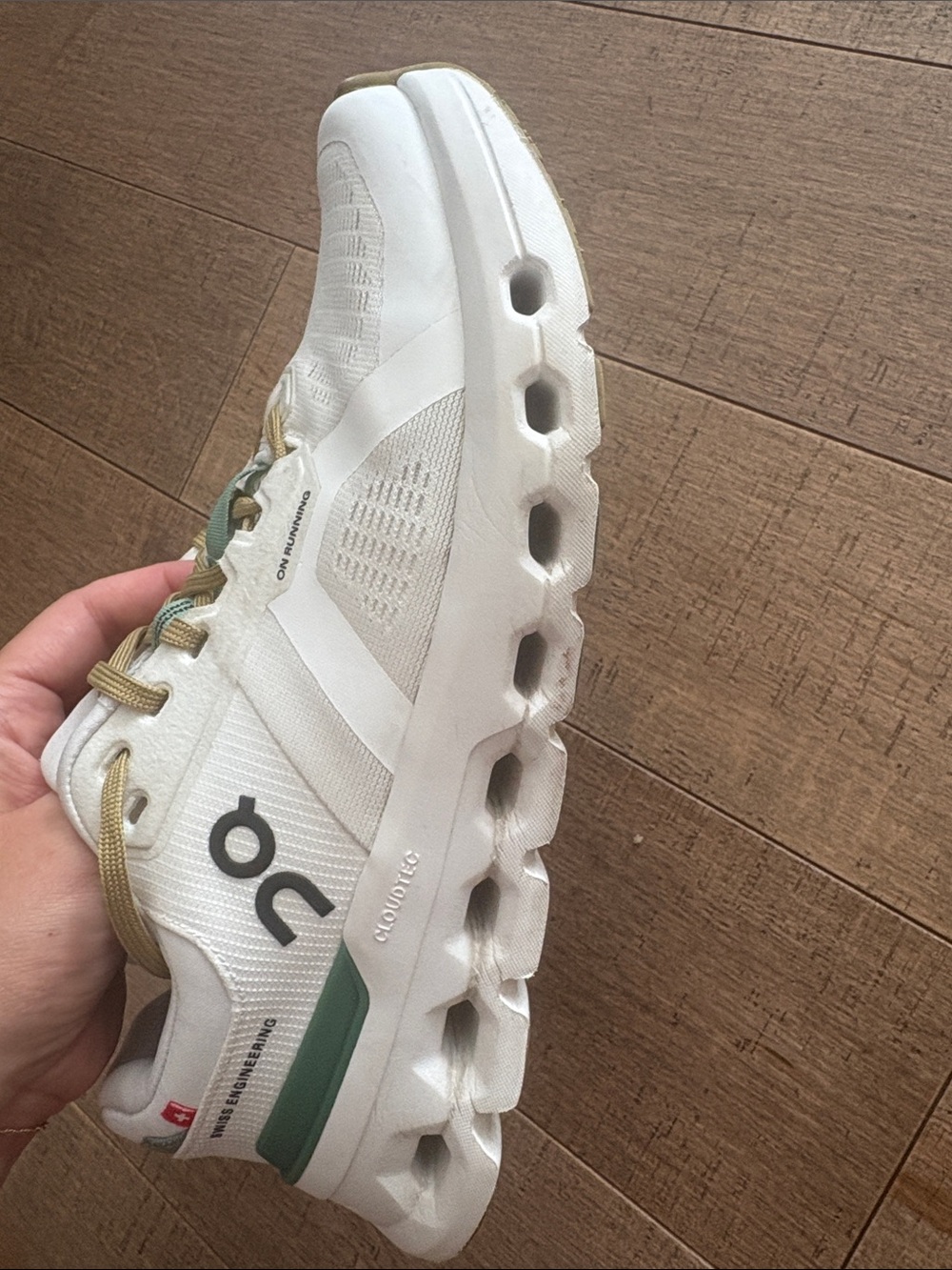 On Running White, Green & Gold Athletic Sneakers - Picture 7 of 10